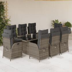vidaXL 9 részes szürke polyrattan kerti étkezőgarnitúra párnával (3213123)