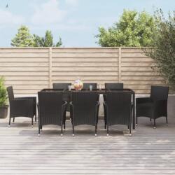 vidaXL 9 részes fekete polyrattan kerti étkezőgarnitúra párnákkal (3187329)
