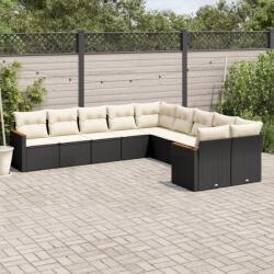 vidaXL 10 részes fekete polyrattan kerti ülőgarnitúra párnákkal (3258752) - vidaxl