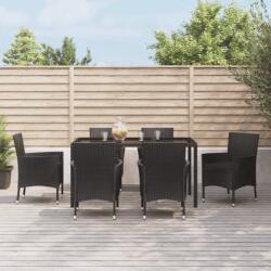 vidaXL 7 részes fekete polyrattan kerti étkezőgarnitúra párnával (3187327) - vidaxl
