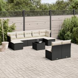 vidaXL 10 részes fekete polyrattan kerti ülőgarnitúra párnákkal (3250115)