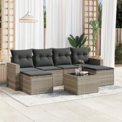 vidaXL 7 részes világosszürke polyrattan kerti ülőgarnitúra párnákkal (3219322)