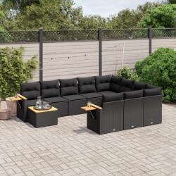 vidaXL 11 részes fekete polyrattan kerti ülőgarnitúra párnákkal (3259605)