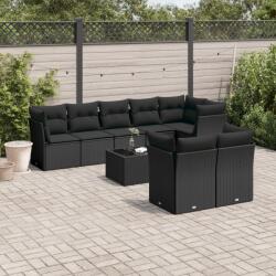vidaXL 9 részes fekete polyrattan kerti ülőgarnitúra párnákkal (3249754)