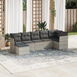 vidaXL 7 részes világosszürke polyrattan kerti ülőgarnitúra párnákkal (3249811)