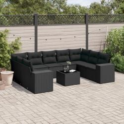 vidaXL 10 részes fekete polyrattan kerti ülőgarnitúra párnákkal (3255342)