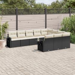 vidaXL 10 részes fekete polyrattan kerti ülőgarnitúra párnákkal (3253023)