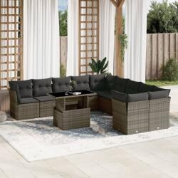 vidaXL 11 részes szürke polyrattan kerti ülőgarnitúra párnákkal (3266880)