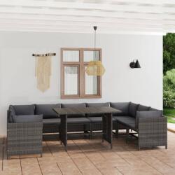 vidaXL 10 részes szürke polyrattan kerti bútorszett párnákkal (3059768)