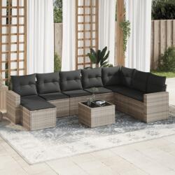 vidaXL 9 részes világosszürke polyrattan kerti ülőgarnitúra párnával (3219362)