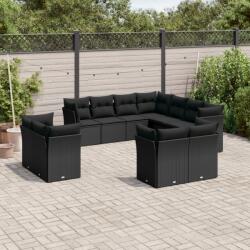 vidaXL 11 részes fekete polyrattan kerti ülőgarnitúra párnákkal (3218505) - vidaxl
