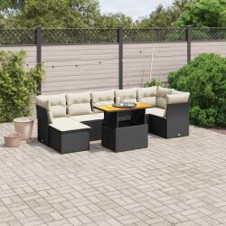 vidaXL 8 részes fekete polyrattan kerti ülőgarnitúra párnákkal (3270944)