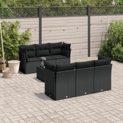 vidaXL 7 részes fekete polyrattan kerti ülőgarnitúra párnával (3249094)