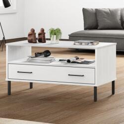 vidaXL OSLO fehér tömör fa dohányzóasztal fém lábakkal 85x50x45cm (351035)