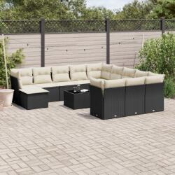 vidaXL 13 részes fekete polyrattan kerti ülőgarnitúra párnákkal (3218636)