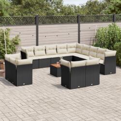 vidaXL 14 részes fekete polyrattan kerti ülőgarnitúra párnákkal (3256287)