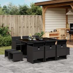 vidaXL 11 részes fekete polyrattan kerti étkezőgarnitúra párnákkal (3210607)