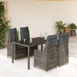 vidaXL 5 részes szürke polyrattan kerti bisztrógarnitúra párnákkal (3277034)