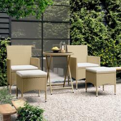 vidaXL 5 részes bézs polyrattan és edzett üveg kerti bisztrószett (3058390) - vidaxl