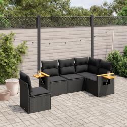 vidaXL 5 részes fekete polyrattan kerti kanapészett párnákkal (3226811)