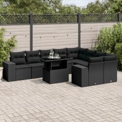 vidaXL 10 részes fekete polyrattan kerti ülőgarnitúra párnákkal (3269385)