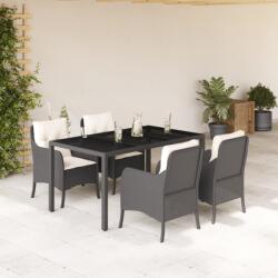 vidaXL 5 részes fekete polyrattan kerti étkezőgarnitúra párnákkal (3211844)