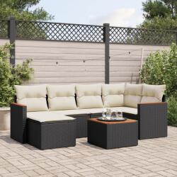 vidaXL 7 részes fekete polyrattan kerti ülőgarnitúra párnával (3226182)