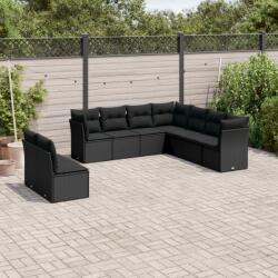 vidaXL 9 részes fekete polyrattan kerti ülőgarnitúra párnákkal (3217835)