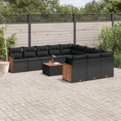 vidaXL 12 részes fekete polyrattan kerti ülőgarnitúra párnákkal (3228113) - vidaxl
