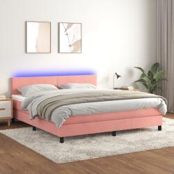 vidaXL rózsaszín bársony rugós és LED-es ágy matraccal 160x200 cm (3134296)