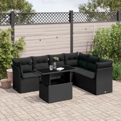 vidaXL 7 részes fekete polyrattan kerti ülőgarnitúra párnával (3266605)