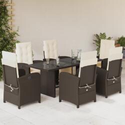 vidaXL 7 részes barna polyrattan kerti étkezőgarnitúra párnával (3212490)