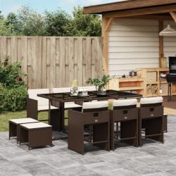 vidaXL 11 részes barna polyrattan kerti ülőgarnitúra párnákkal (3211149) - vidaxl