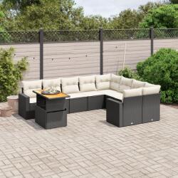 vidaXL 10 részes fekete polyrattan kerti ülőgarnitúra párnákkal (3271476)