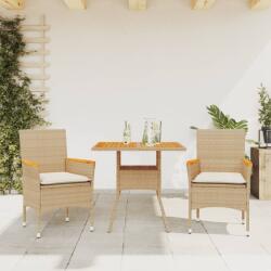 vidaXL 3 részes bézs polyrattan/akácfa kerti étkezőgarnitúra párnákkal (3278701)