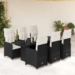 vidaXL 7 részes fekete polyrattan kerti bisztrógarnitúra párnákkal (3276996)