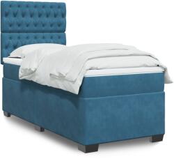 vidaXL kék bársony rugós ágy matraccal 90 x 190 cm (3293096)