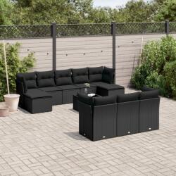 vidaXL 11 részes fekete polyrattan kerti ülőgarnitúra párnákkal (3218335)
