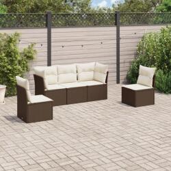 vidaXL 5 részes barna polyrattan kerti ülőgarnitúra párnával (3249192)