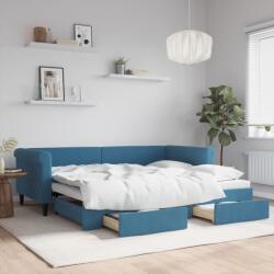 vidaXL kék kihúzható bársony heverő fiókkal 90 x 200 cm (3197818)
