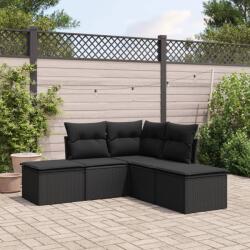 vidaXL 5 részes fekete polyrattan kerti kanapészett párnákkal (3249554)