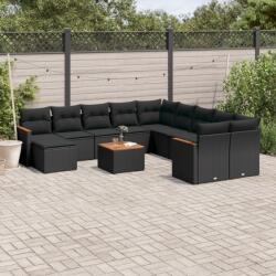 vidaXL 12 részes fekete polyrattan kerti ülőgarnitúra párnákkal (3226573)