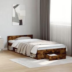 vidaXL füstös tölgy színű szerelt fa ágykeret fiókkal 75x190 cm (3280808) - vidaxl