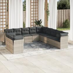 vidaXL 11 részes világosszürke polyrattan kerti ülőgarnitúra párnákkal (3249721)