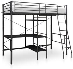 vidaXL fekete fém emeletes ágykeret asztallal 90 x 200 cm (287907)