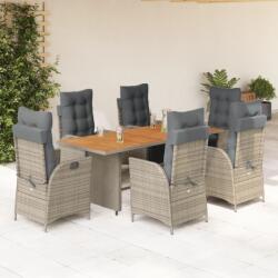 vidaXL 7 részes szürke polyrattan kerti étkezőgarnitúra párnával (3213370)