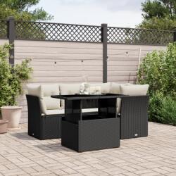 vidaXL 5 részes fekete polyrattan kerti kanapészett párnákkal (3266556)