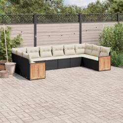 vidaXL 10 részes fekete polyrattan kerti ülőgarnitúra párnákkal (3228002)