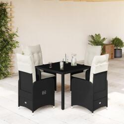 vidaXL 5 részes fekete polyrattan kerti bisztrógarnitúra párnákkal (3276988)