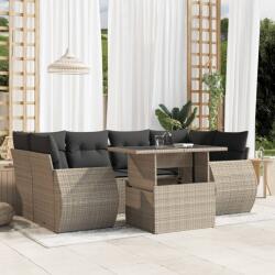 vidaXL 7 részes világosszürke polyrattan kerti ülőgarnitúra párnákkal (3268392)